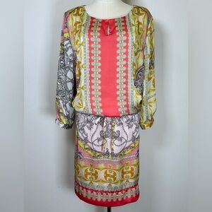 Jennifer Lopez Scarf Print Tunic Dress Keyhole Neckline Pockets Women’s Size XL